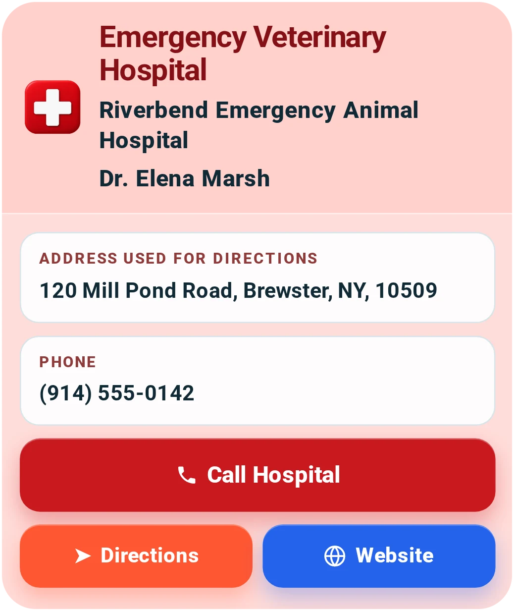 Actual emergency hospital card