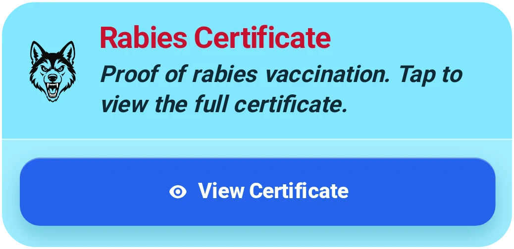 Actual rabies certificate card