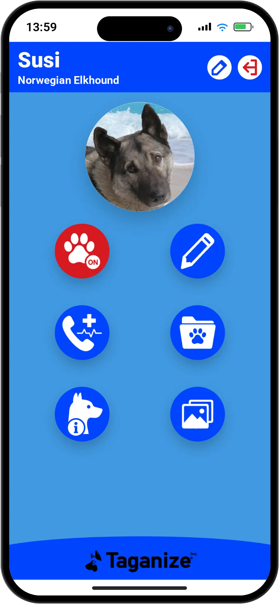Susi’s six-button Taganize website on a phone