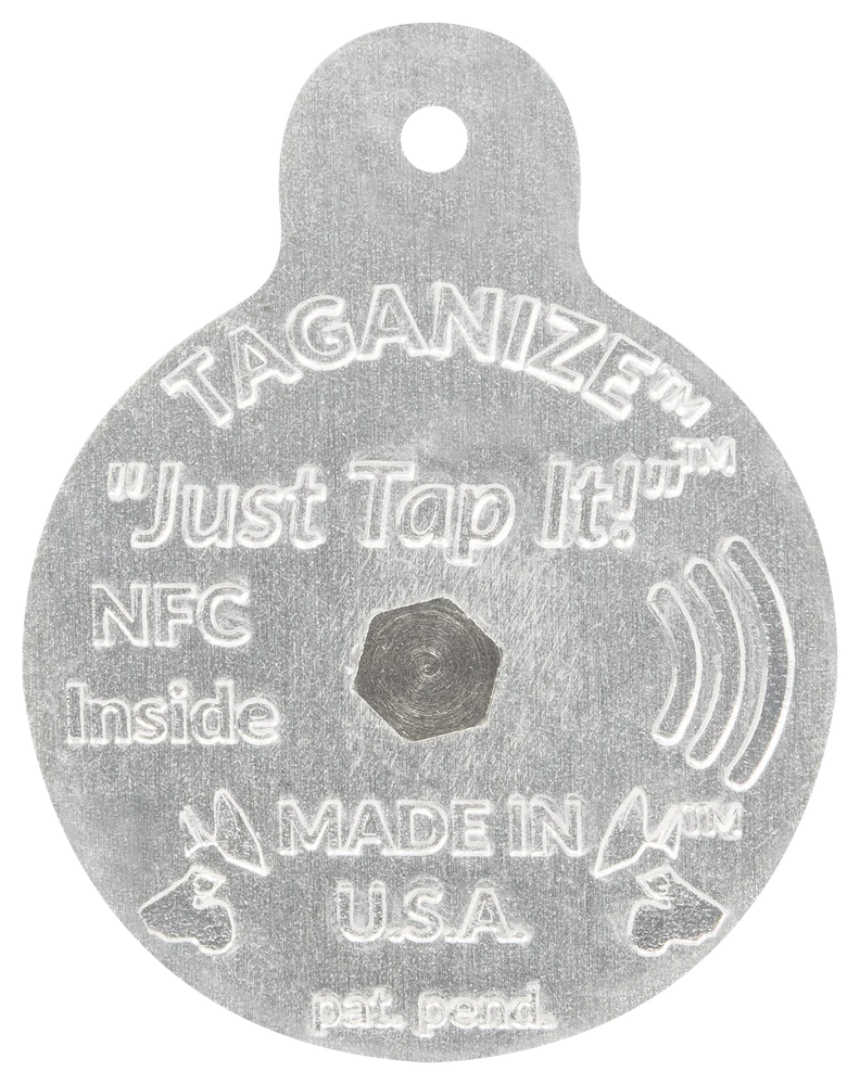 Taganize NFC dog tag, back, engraved