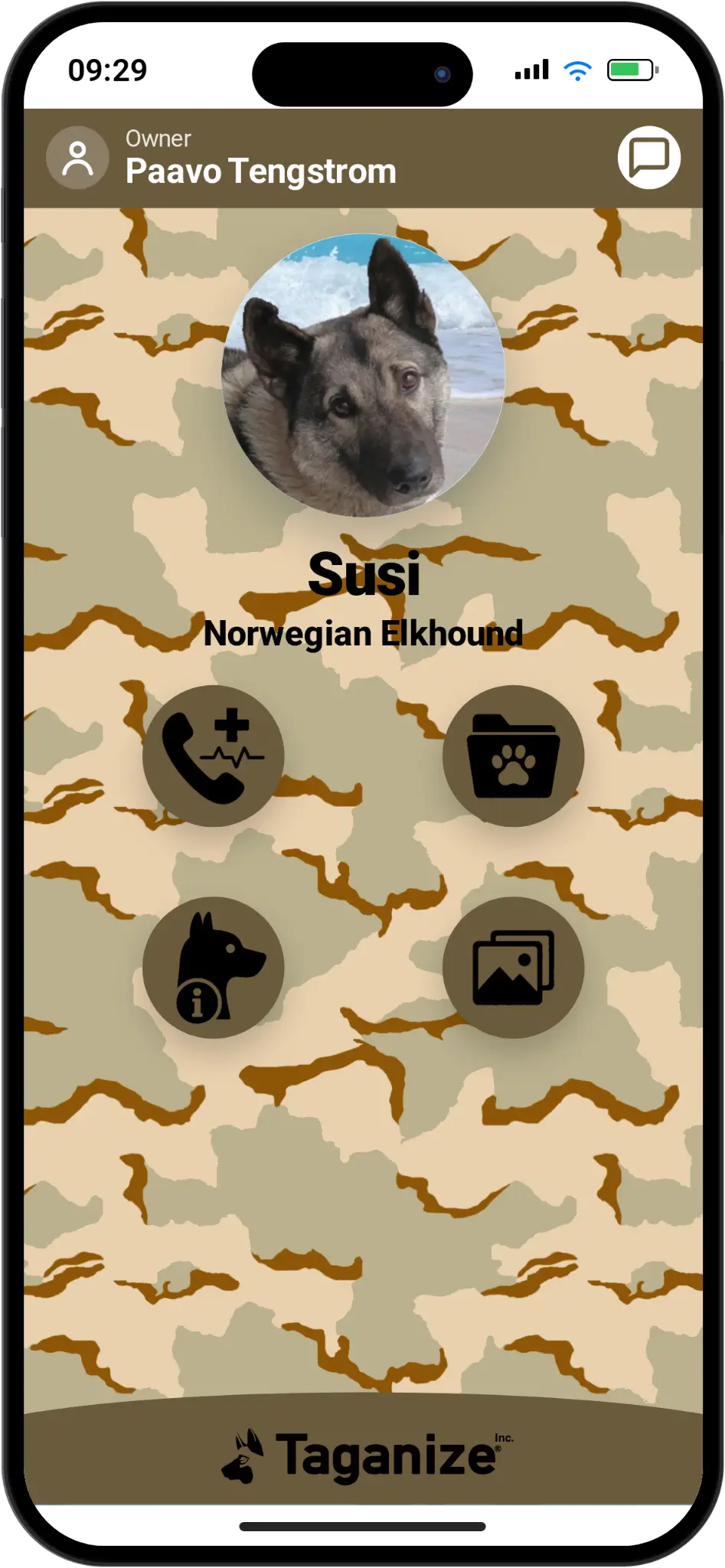 Susi’s website with a desert camouflage theme