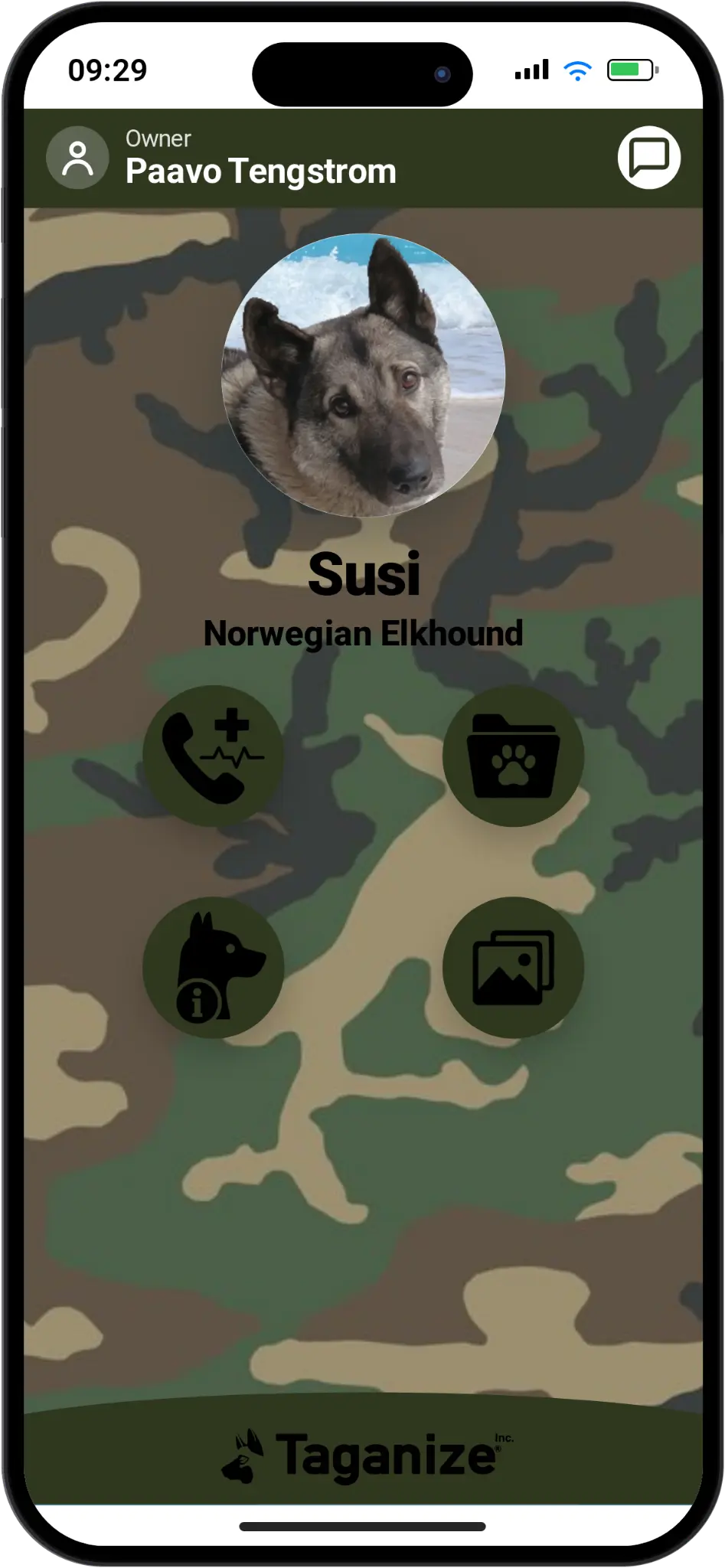 Susi’s website with a woodland camouflage theme